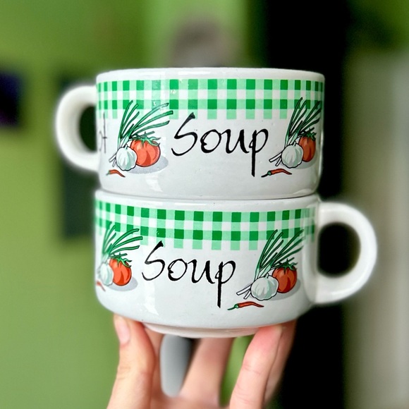 Other - VTG Retro Rustic Farmhouse Cottagecore Kitchen Soup Bowl Mugs Set of 2